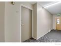 Hallway view of the condo unit with carpeted floor and access to the exit at 665 S Alton Way # 12A, Denver, CO 80247