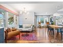 Bright and open living area with hardwood floors, modern lighting, and large windows showcasing natural light at 2625 6Th St, Boulder, CO 80304