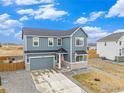 Charming two-story home with blue siding, an attached garage, and a well-kept front yard at 14762 Charbray St, Mead, CO 80542