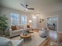 Inviting living room with hardwood floors, natural light, and stylish furniture at 2946 Shoshone Trl, Lafayette, CO 80026