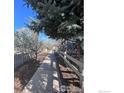 Picturesque street view with blossoming trees lining a sidewalk and a white fence, creating a serene neighborhood scene at 2569 Stonewall Ln, Lafayette, CO 80026