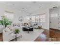 Bright living room with modern decor, stylish furniture, large windows and an elegant area rug at 869 Bluestem Ln, Louisville, CO 80027