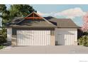 Spacious three-car garage showcasing modern doors and complementary architectural design at 2805 Potomac Ct, Berthoud, CO 80513