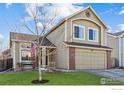 Charming two-story home with a two-car garage, well-manicured lawn, and neat brick accents at 4774 Coker Ave, Castle Rock, CO 80104