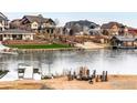 Waterfront property with a sandy beach, fire pit, and dock offers a serene escape at 12648 Waterside Ln, Longmont, CO 80504