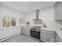 Updated kitchen featuring modern appliances, gray cabinets and light countertops at 1580 S Krameria St, Denver, CO 80224