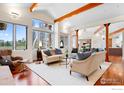 Bright living room with hardwood floors, large windows, comfortable seating, and open access to other living spaces at 1533 Old Tale Rd, Boulder, CO 80303