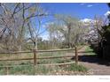 Scenic neighborhood walking path with mature trees and landscaping under a bright blue sky at 308 Baron Ave, Lafayette, CO 80026