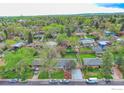 Aerial view showcasing the neighborhood with mature trees, well-maintained homes, and convenient street parking at 810 34Th St, Boulder, CO 80303