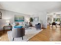 Cozy living room featuring hardwood floors, a plush rug, comfortable seating, and ample natural light at 1309 Alexandria St, Lafayette, CO 80026