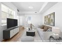 Bright living room featuring modern decor, hardwood floors, and a contemporary entertainment center at 1707 Walnut St # 210, Boulder, CO 80302