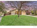 Well-maintained lawn with a tree in front of a house with a two car garage at 2354 Billings Ln, Longmont, CO 80504