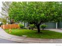 Landscaped front yard, mature trees, and exterior at 11040 York St, Northglenn, CO 80233