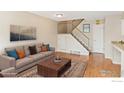 Cozy living room with staircase, light wood floors, and stylish decor at 4160 Monroe Dr # B, Boulder, CO 80303