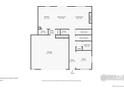 First floor plan featuring an open layout with kitchen, dining, living areas, and attached garage at 14640 Guernsey Dr, Mead, CO 80542