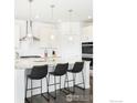 Modern kitchen with stainless steel appliances, granite countertops, and stylish pendant lighting at 2905 S Flat Cir, Longmont, CO 80503