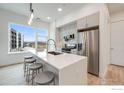 Modern kitchen with stainless appliances, light gray cabinets and eat-in island with seating at 2876 W 53Rd Ave # 301, Denver, CO 80221