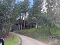 Exterior view of a modern multi-story home with dark siding, nestled among tall pine trees on a hillside at 335 Wild Horse Cir, Boulder, CO 80304