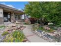 Landscaped front yard with a winding walkway, flowers, plants, and lovely curb appeal at 1826 Lochmore Dr, Longmont, CO 80504