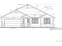 Detailed architectural drawing shows the house's front elevation, highlighting trim, shingles, and garage door at 1255 Eliza Ave, Berthoud, CO 80513