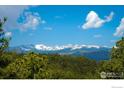 Scenic mountain views with snow-capped peaks, seen from a property surrounded by a lush forest at 90 Hawk Ln, Boulder, CO 80304