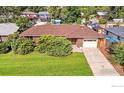 Well-maintained brick ranch home with a lush green lawn and mature landscaping at 1247 Linden St, Longmont, CO 80501