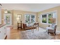 Bright living room featuring hardwood floors, large windows, and a stylish area rug at 2030 Columbine Ave, Boulder, CO 80302