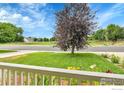 View from the porch looking out to a manicured front yard and quiet residential street at 5493 Bobcat St, Frederick, CO 80504