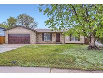 Charming single-story home with a well-maintained front yard and a two car garage at 9134 Bellaire St, Thornton, CO 80229