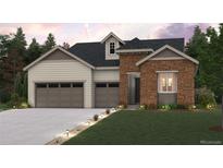 Two-story home with stone and siding accents, three-car garage, and landscaped lawn at 13665 Emerald Lake St, Parker, CO 80138
