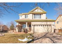Two-story house with attached garage and landscaping at 19805 E 58Th Pl, Aurora, CO 80019