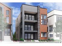 Modern three-story home with stone and wood accents, balconies, and stylish architectural details at 16599 Peak Way, Broomfield, CO 80023