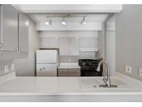 Simple kitchen with white countertops and gray cabinets at 1433 N Williams St # 801, Denver, CO 80218