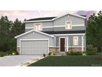 Charming two-story home features a two-car garage, neutral color palette, and stone accents at 42724 Calusa Pines Rd, Elizabeth, CO 80107