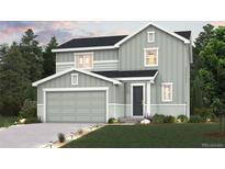 Two-story house with gray siding, a two-car garage, and landscaping at 42764 Calusa Pines Rd, Elizabeth, CO 80107