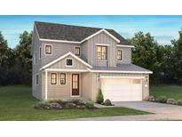 Two-story home with gray siding, a two-car garage, and landscaping at 8903 Springsong Ln, Littleton, CO 80125