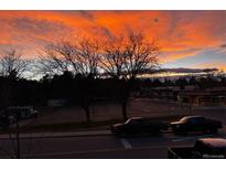 Stunning sunrise view over the neighborhood with trees and trucks in the street below at 1312 Independence St # 3, Lakewood, CO 80215