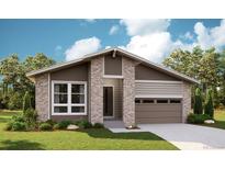 Charming single-story home with a modern design, featuring a brick facade and an attached garage at 1371 Lumber Ridge N Cir, Erie, CO 80516