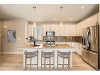 Beautiful kitchen features a large island with seating, modern appliances, and stylish countertops at 701 E 24Th Ave, Denver, CO 80205