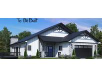 New construction showcases stone accents, a covered entry, black trim, and an attached two car garage at 141 Virginia Ave, Palmer Lake, CO 80133