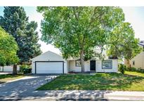 Charming single-story home with a well-manicured lawn and a mature shade tree in the front yard at 978 S Salida St, Aurora, CO 80017