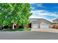 Charming single-Gathering home with a well-maintained lawn, mature tree, and a two-car garage at 1545 August Ln, Brighton, CO 80601
