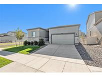 Charming single-Gathering home with a two-car garage, stone accents, and a well-manicured lawn on a sunny day at 12724 Buffington Trl, Parker, CO 80134