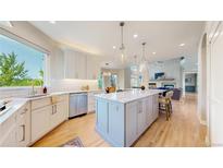 Bright kitchen with island, stainless steel appliances, and white cabinets at 9111 E Star Hill Trl, Lone Tree, CO 80124