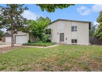 Charming two-story home with a well-maintained front yard and attached two car garage at 15908 E Flora Pl, Aurora, CO 80013