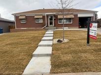 Charming brick home featuring a well-maintained yard and concrete walkway to the front door at 1125 S Eaton Ct, Lakewood, CO 80232