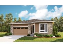 Charming single-story home showcasing stone accents, siding, and a well-manicured front yard at 7076 E 126Th Pl, Thornton, CO 80602