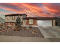 Split-level home with brick and siding exterior, concrete driveway, and a two-car garage at 9331 W 93Rd Ave, Broomfield, CO 80021