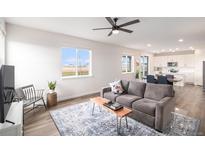 Bright living room featuring modern decor, a large window, and an open layout at 5805 Red Barn Ave, Mead, CO 80504