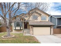 Charming two-story home with attached two-car garage and neutral paint at 1296 Ascot Ave, Highlands Ranch, CO 80126